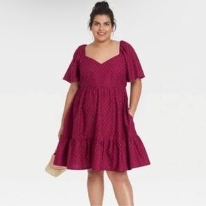 Plus size Ava & Viv NWT Tiered Flutter Sleeve Smocked Dress Magenta Size Plus X